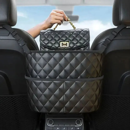 Large Capacity Car Middle Seat Storage Net - Leather Hanging Bag & Seat Back Organizer