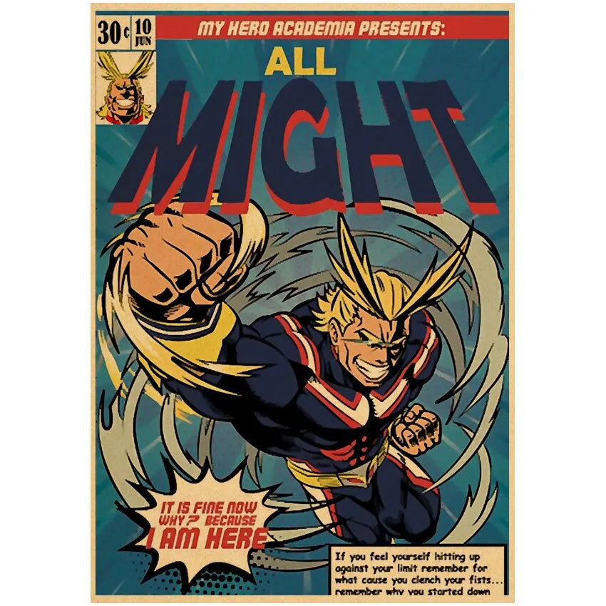 Vintage My Hero Academia Anime Poster – Retro Kraft Style Wall Art for Home Decor, Cartoon Painting & Room Decoration Sticker
