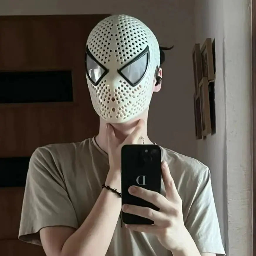 Tobey Maguire Spider-Man Face Shell with Lenses – ABS Material DIY Mask Accessory for Halloween Cosplay