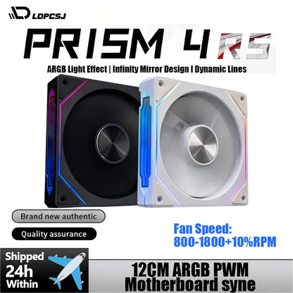 LDPCSJ Prism 5 Pro 120mm ARGB RGB Case Fans – 4PIN PWM 5V 3PIN PC Cooling Kit for CPU Water Cooler Gaming PC Ventilation System