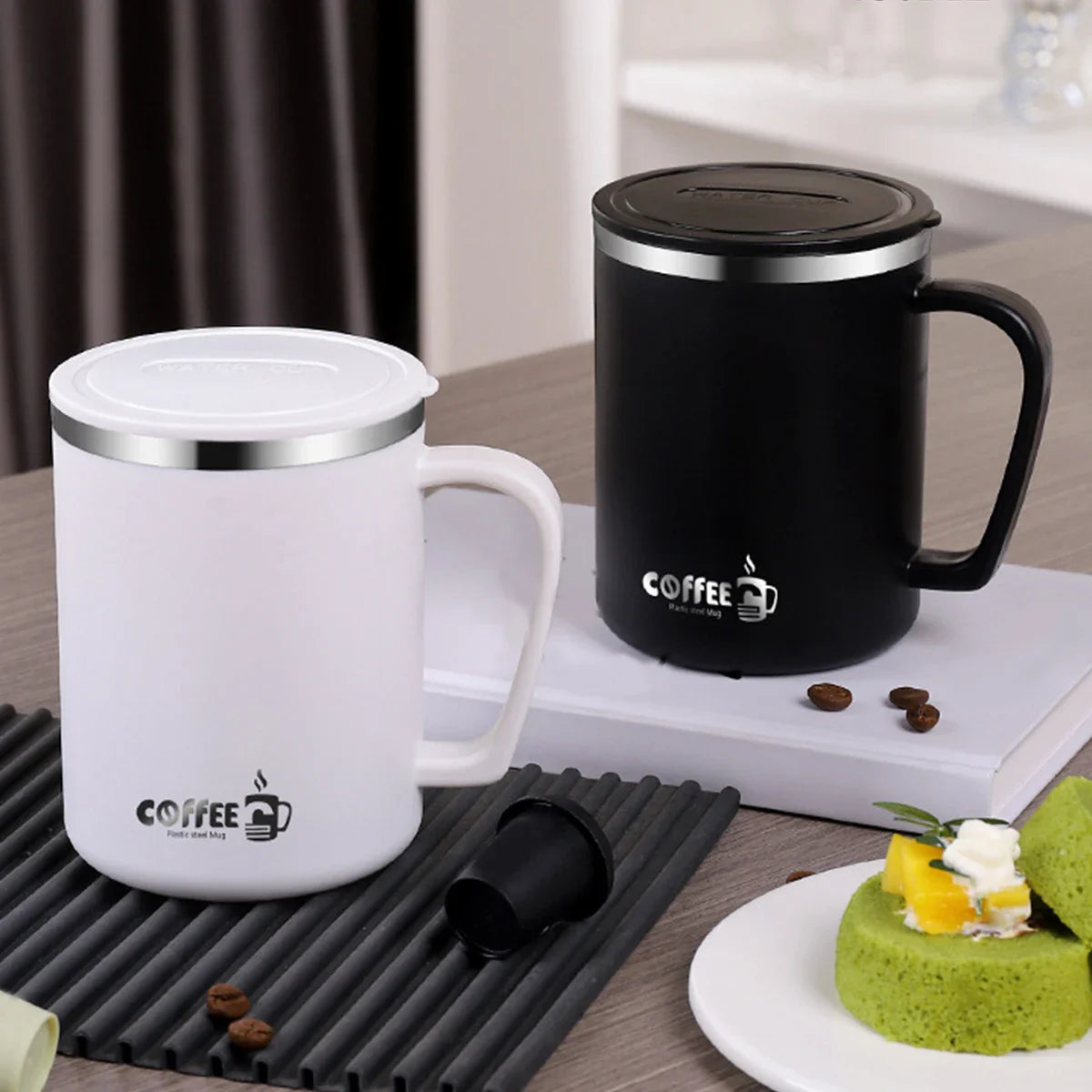 WORTHBUY 480ml Stainless Steel Insulated Coffee Mug – Double Layer Thermal Travel Cup with Lid, Handle & Leak-Proof Design