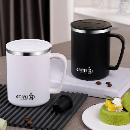 WORTHBUY 480ml Stainless Steel Insulated Coffee Mug – Double Layer Thermal Travel Cup with Lid, Handle & Leak-Proof Design
