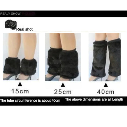 Faux Fur Leopard Leg Warmers – Thick Y2K Long Tube Plush Stockings Japanese Lolita JK Boots Cover