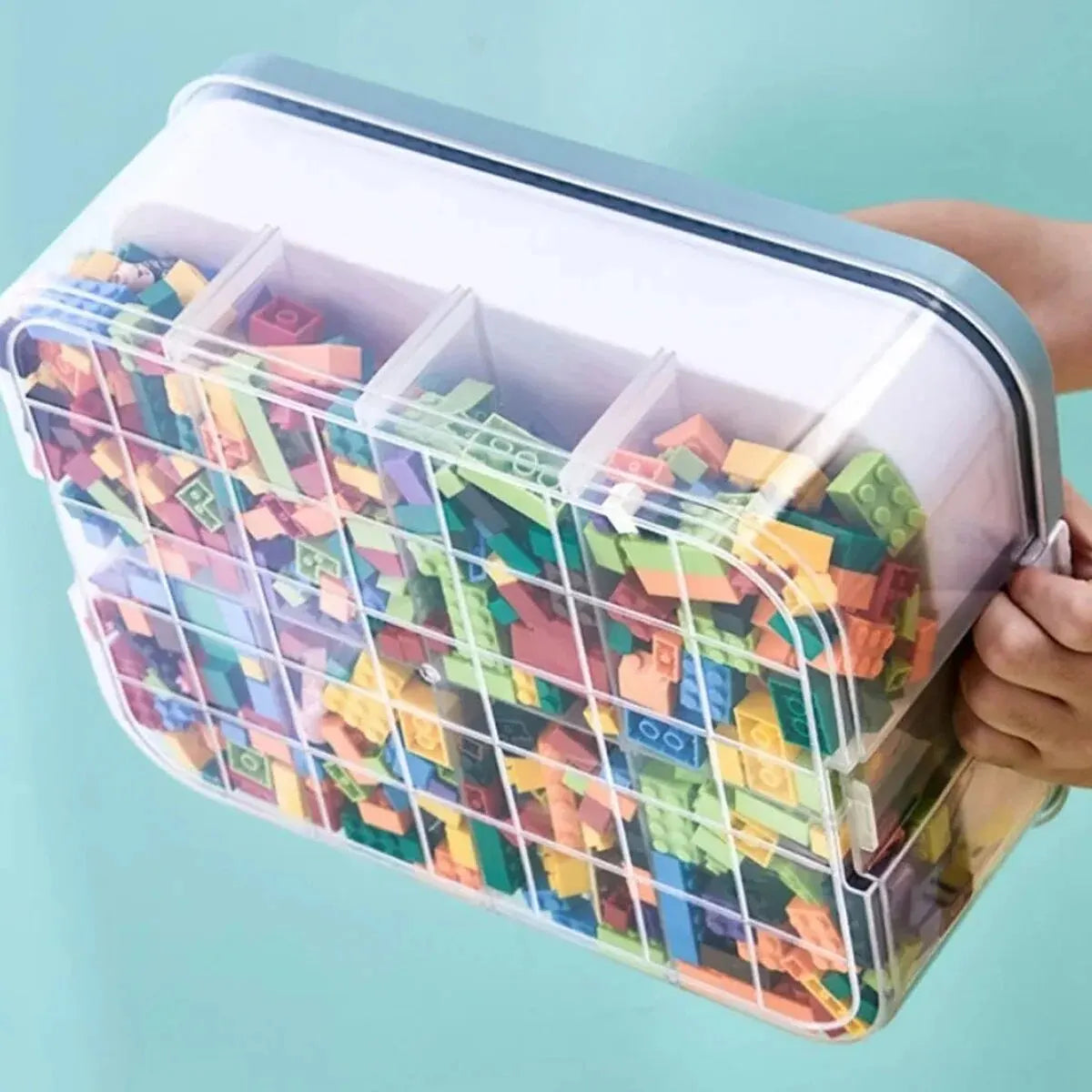 Stackable Kids Building Blocks Storage Box with Handle – Adjustable Organizer for Toys, Cosmetics & Sundries