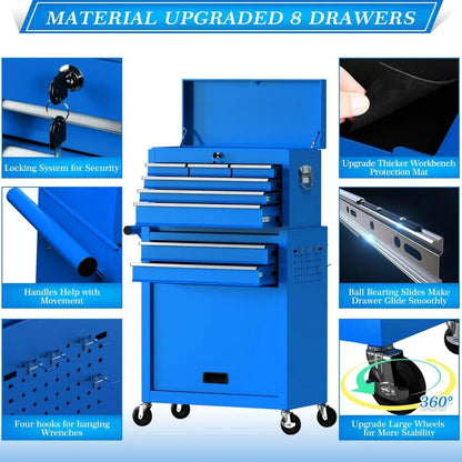 8-Drawer Rolling Tool Chest – Mobile Tool Box with Wheels, Garage Storage Cabinet