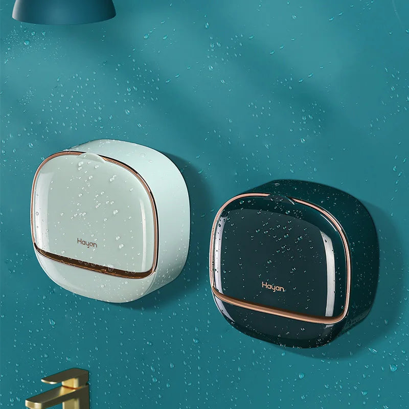 Wall-Mounted ABS Bathroom Soap Box: Waterproof Drain Soap Dish with Lid for Storage and Travel