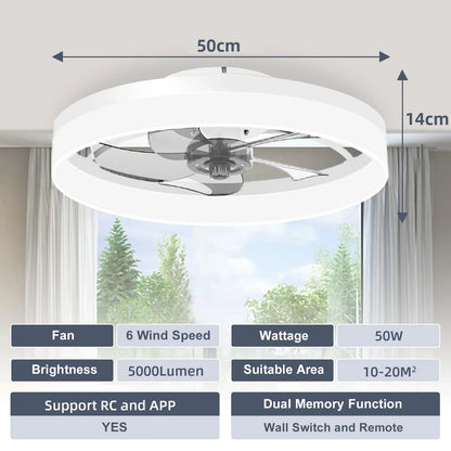 Simple LED Ceiling Fan Light with Remote Control - Infinite Dimming & 6 Wind Speeds, Chandelier Fan for Living Room & Bedroom