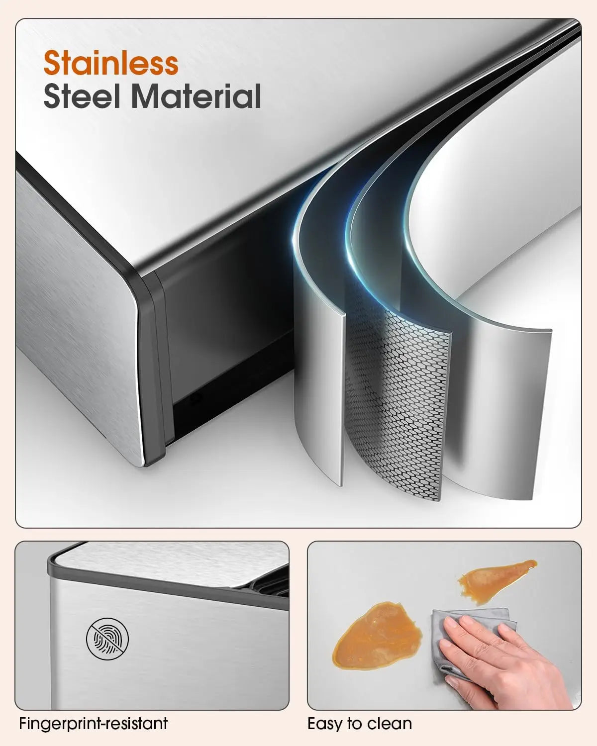 2 x 8 Gallon Stainless Steel Kitchen Trash & Recycling Bin – Dual Compartment with Soft-Close Lid