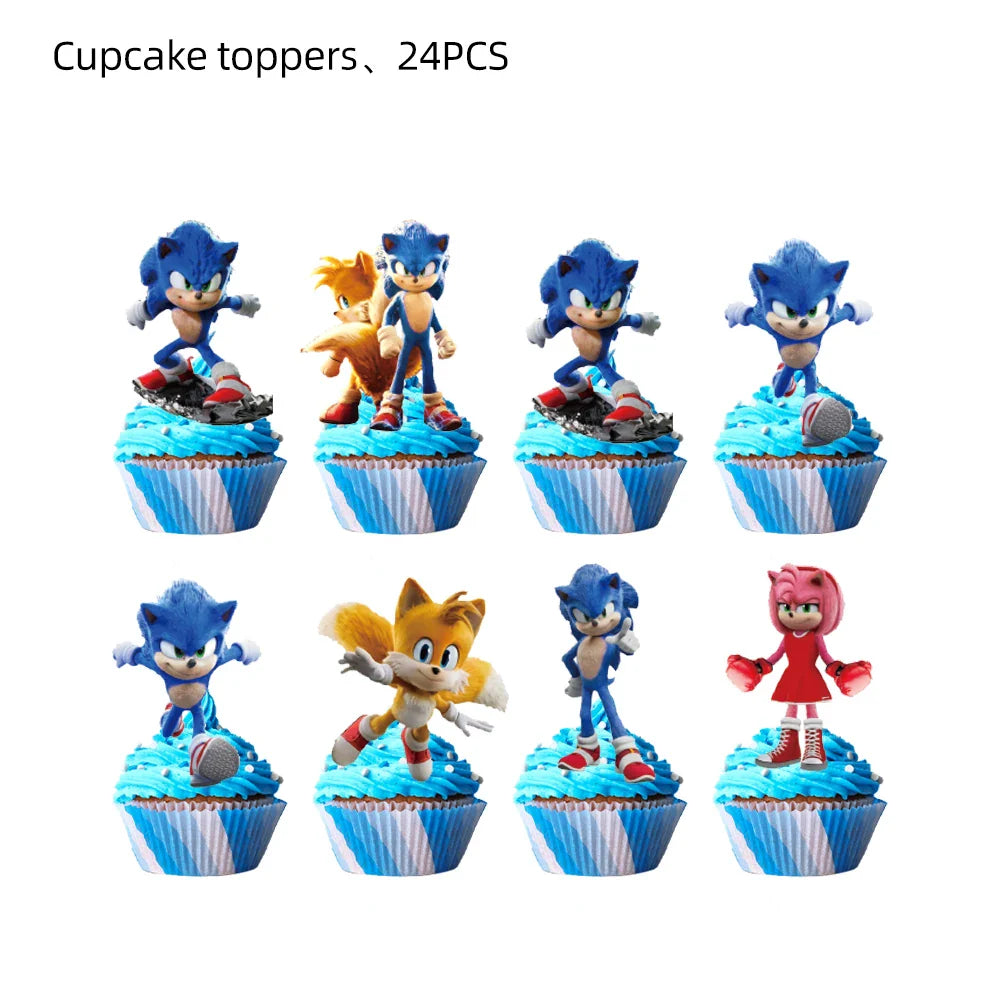 Sonic Cartoon Party Supplies Set – Disposable Tableware with Plates, Cups, Napkins & Balloons for Boys’ Birthday & Baby Shower Decor