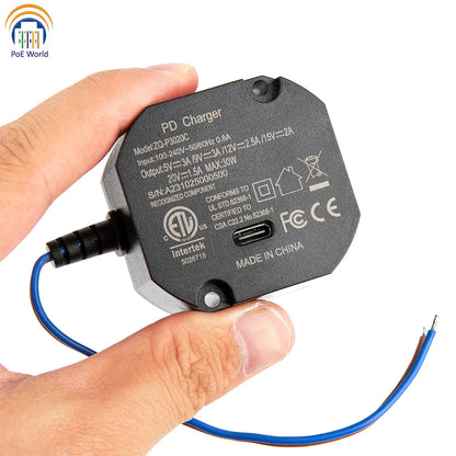 Flush Wall-Mounted USB-C Charger 30W – 240V AC to Multi-Voltage Type-C Power Adapter (5V/9V/12V/15V/20V) for iPad & Tablets
