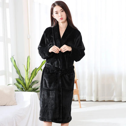 Thickened Warm Flannel Bathrobe – Large-Size Autumn Winter Coral Velvet Robe for Couples, Padded Homewear & Sleepwear