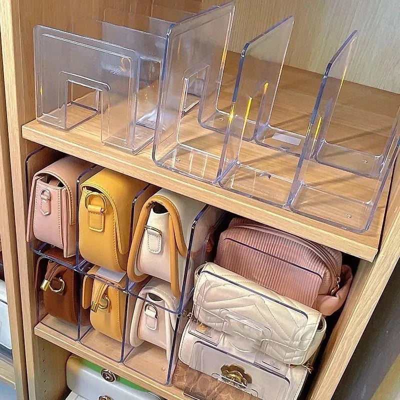 Clear Acrylic Handbag Storage Rack: Women's Divider Organizer for Luxury Bags and Books - Stylish Display Cabinet and Partition