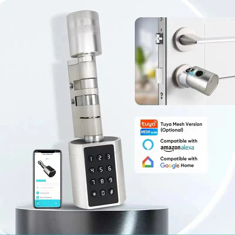 Tuya App Fingerprint Cylinder Smart Door Lock – Electronic Keypad, Key Card & Remote Control for Home & Apartment