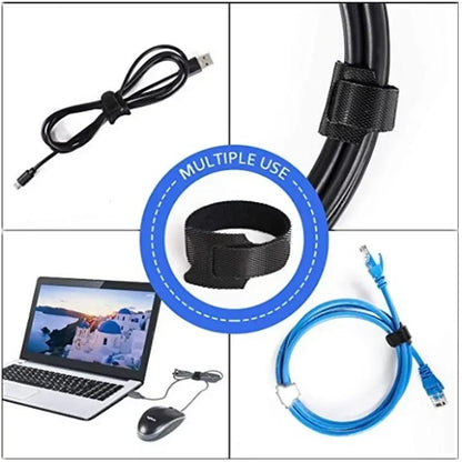 50 Pcs Reusable Adjustable Fastening Cable Ties – Nylon Hook and Loop Cord Management Straps for Organizing Wires