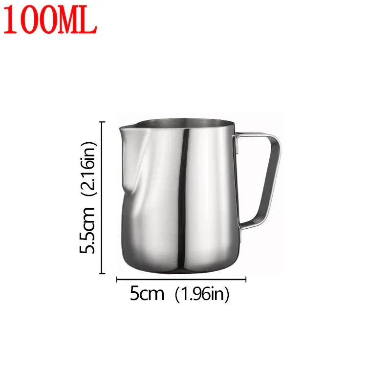 Stainless Steel Milk Frother Jug — Latte Pitcher with Measurement for Coffee & Espresso Barista Tools