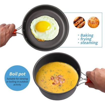 Camping Cookware Set — Non-Stick Cooking Pots, Teapot & Travel Tableware for 2-3 People, Outdoor Picnic Set