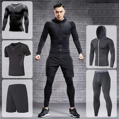 Men's Running Tracksuit Set - Compression Fitness Sportswear With Leggings, Gym Tights & Training Sweatpants
