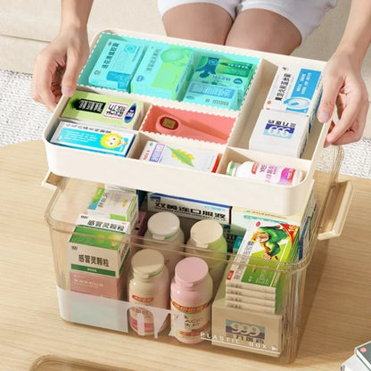 Multi-Layer Large Capacity Home Medicine Box – Transparent Medical Storage Case for First Aid & Medication Organization