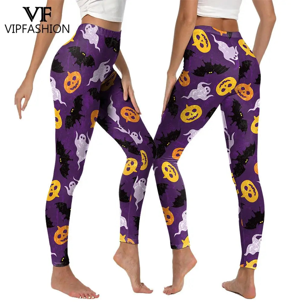 Women’s Halloween Leggings - Spooky Pumpkin Stripe Graphic Stretch Pants for Parties & Workouts