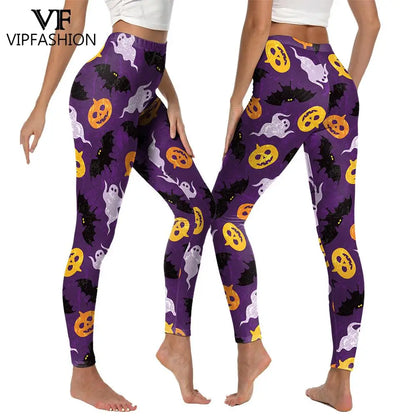 Women’s Halloween Leggings - Spooky Pumpkin Stripe Graphic Stretch Pants for Parties & Workouts