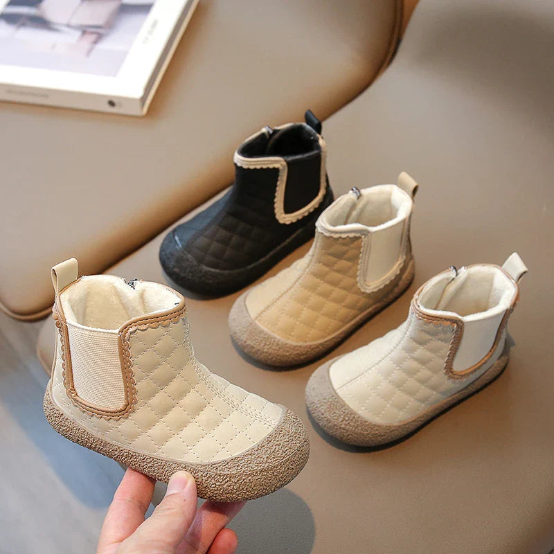 Autumn Winter Baby Girls Boots — Waterproof, Windproof, Non-Slip Plush Ankle Shoes for Kids