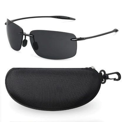 JULI Polarized Classic Sports Sunglasses - Ultralight Rimless Rectangle Frame for Men, Fishing & Driving, UV400 Protection (MJ8009)