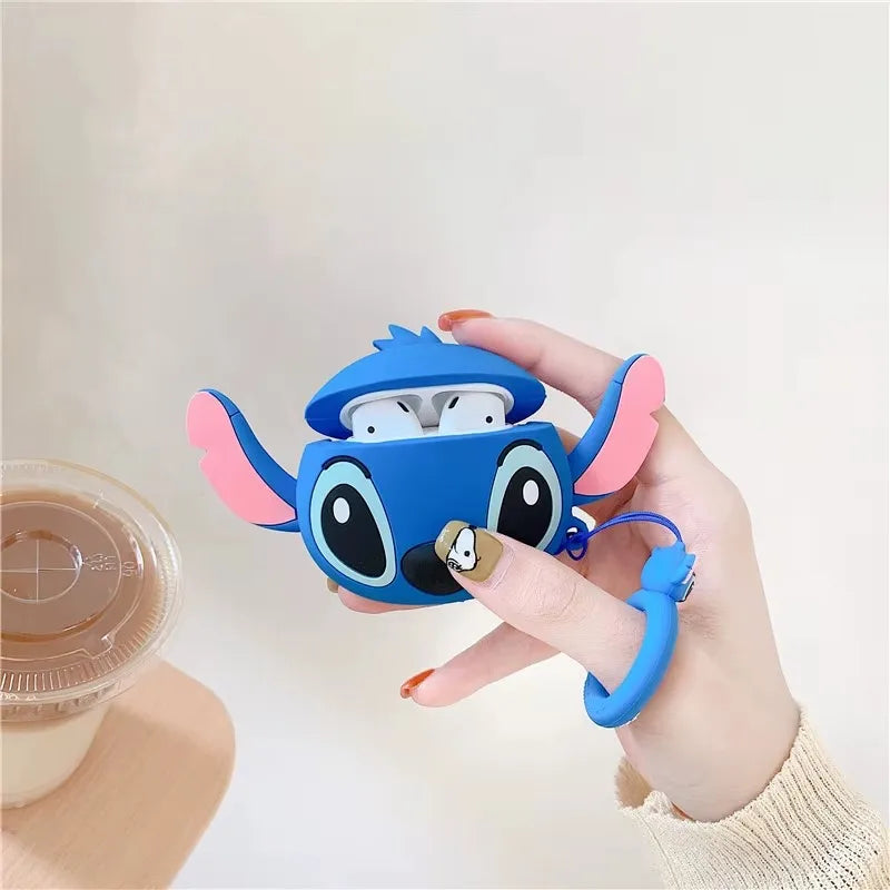 3D Stitch Couple Cartoon Silicone Case for AirPods 1/2/3/4 & Pro/Pro2 — Protective Earphone Box with Pendant Cover