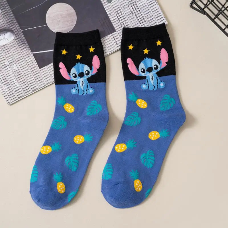 Disney Kawaii Stitch Cotton Socks - Medium Length Combed Cotton Socks, Perfect Birthday Gift for Girls & Boys