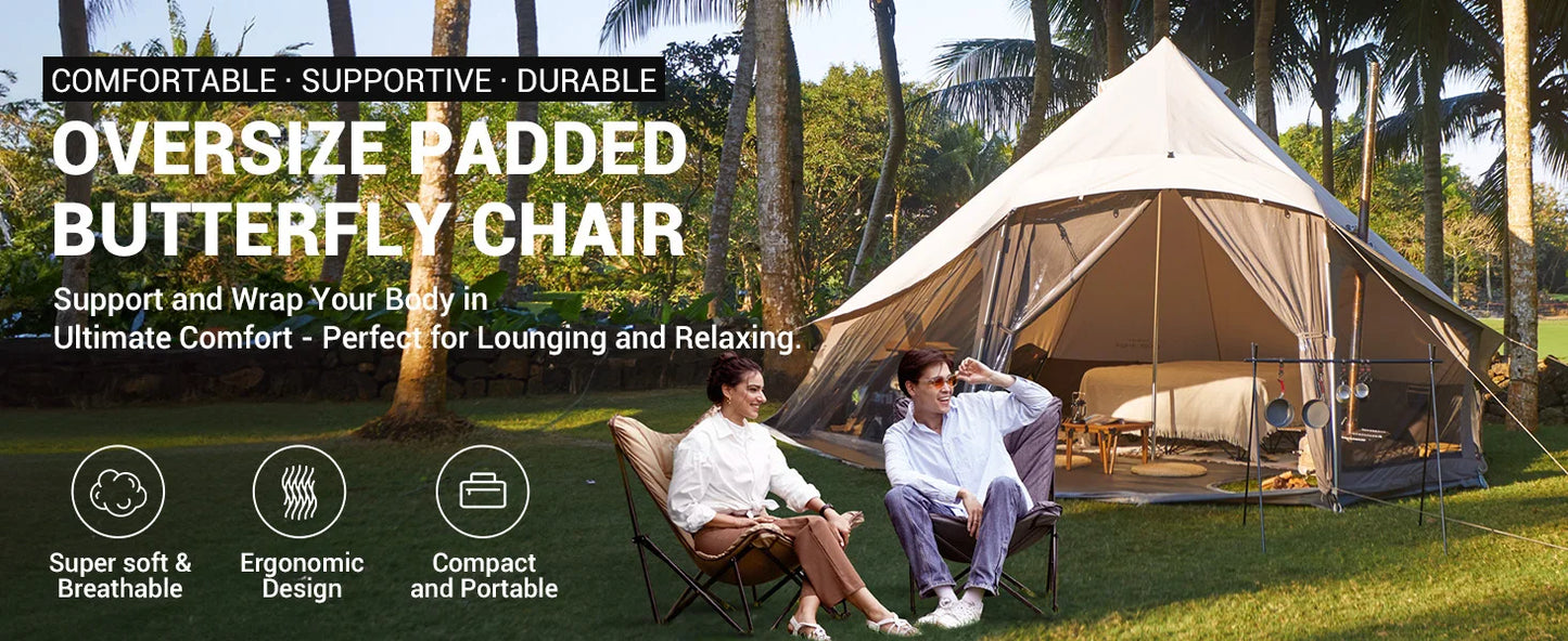 KingCamp Portable Foldable Butterfly Chair – Comfortable Upholstered Seat for Camping, Dorm & Outdoor, 300 lbs