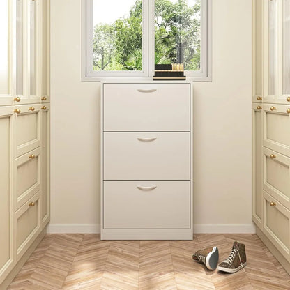 3-Drawer Wooden Shoe Cabinet — Narrow Freestanding Organizer for Entryway & Bedroom, White