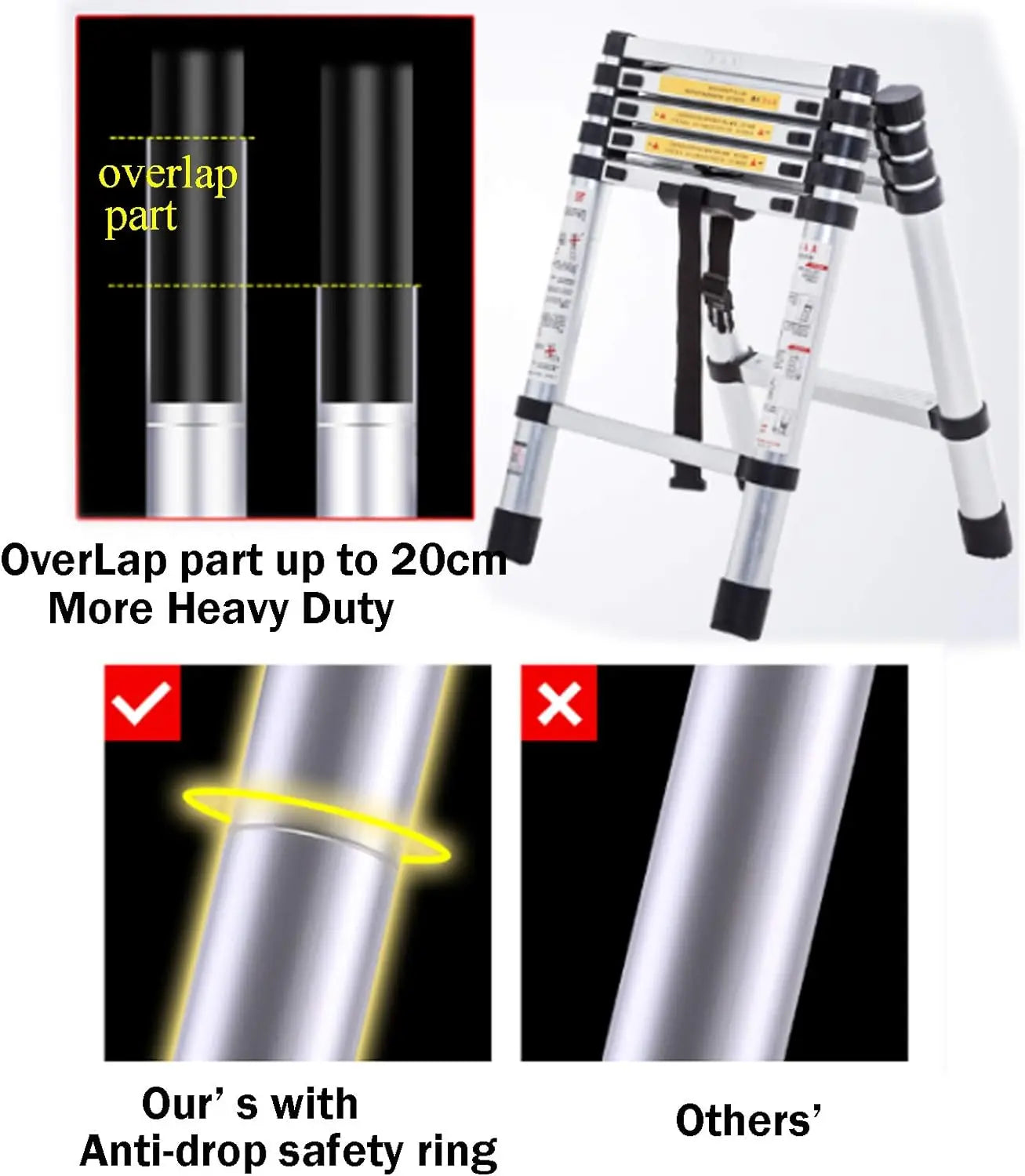 5+6 Step Telescopic Ladder – Multi-Purpose Folding Aluminium Ladder, Extendable & Portable Stair Ladder for Home & Work Use