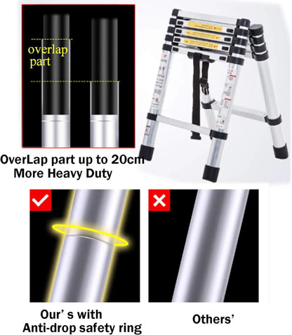 5+6 Step Telescopic Ladder – Multi-Purpose Folding Aluminium Ladder, Extendable & Portable Stair Ladder for Home & Work Use