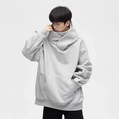 Autumn Ninja Streetwear Turtleneck Hoodie - Men's Embroidered Y2K Vintage Fleece Sweatshirt, Hip Hop Fashion