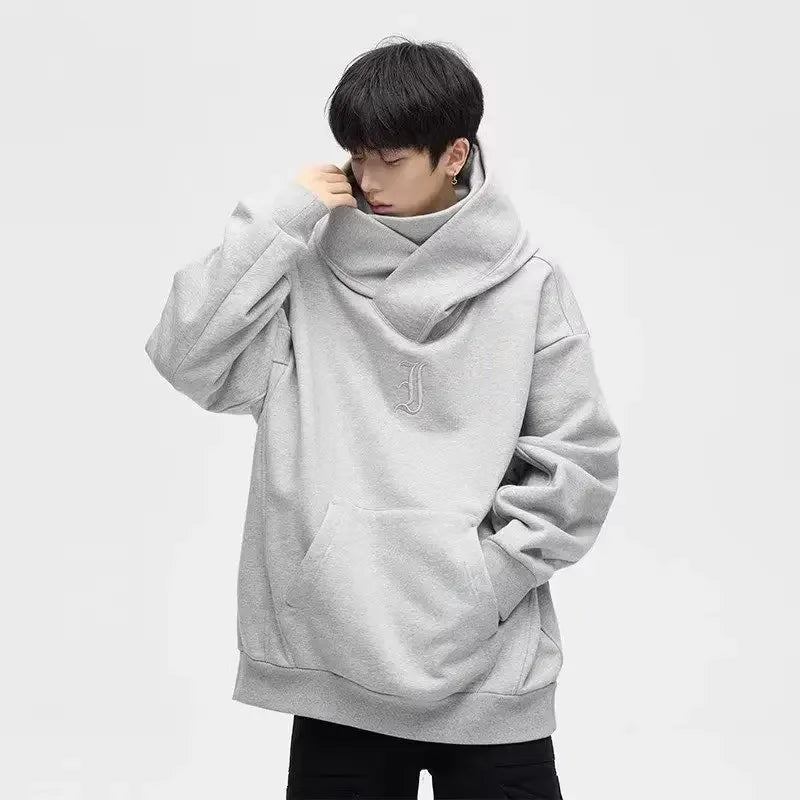 Autumn Ninja Streetwear Turtleneck Hoodie for Men – Letter Embroidered Hip Hop Fashion Sweatshirt, Y2K Vintage Fleece