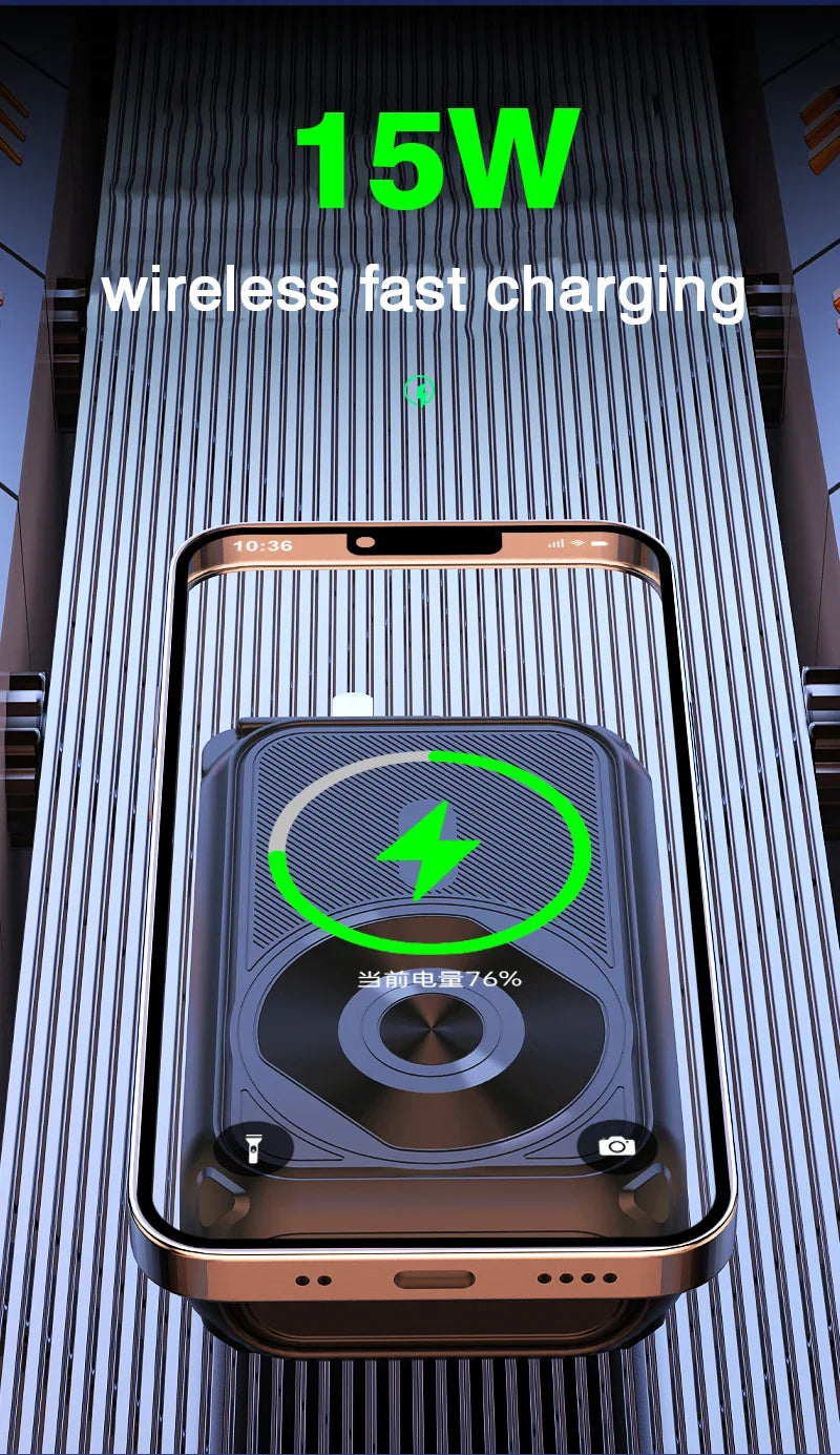 Magnetic Wireless Power Bank 20000mAh - Large Capacity Fast Charger with AC Plug, External Spare Battery for iPhone