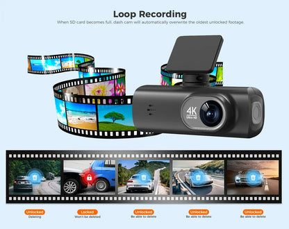 UHD 4K Dash Cam Dual Lens – 1080P Rear Lens, Built-in WiFi, GPS, 24-Hour Parking Monitoring Car DVR