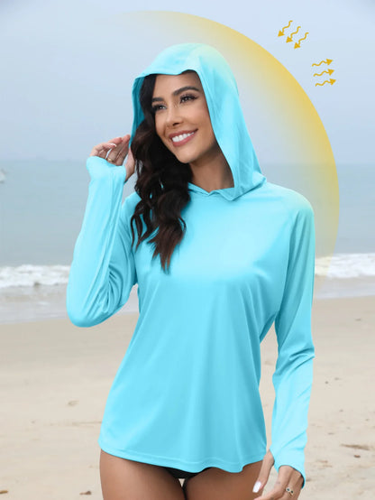 Women’s Sun Protection Hoodie – Thumb Hole & Hidden Ponytail Hooded UV Running Fitness Shirt Breathable Outdoor Sports Top