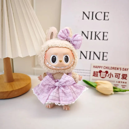 Labubu Clothes Outfit — Sweet Candy Skirt with Fresh Colors & Straw Hat Rural Style for Sitting Party Labubu