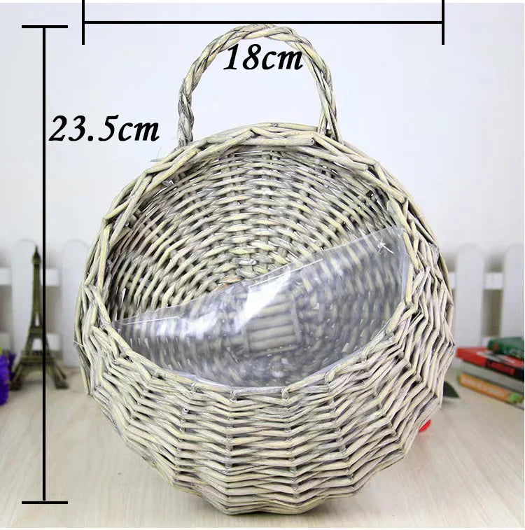 Handmade Wicker Rattan Wall Hanging Flower Planter – Garden Vine Basket Plant Holder
