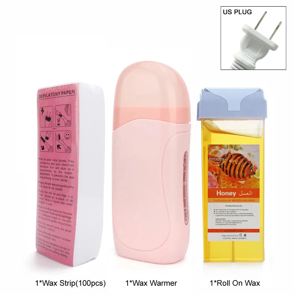 Unisex Hot Roll-On Wax Hair Removal Kit with Depilatory Cream, Wax Heater & Cartridge Warmer – Professional Waxing Set