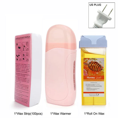 Unisex Hot Roll-On Wax Hair Removal Kit with Depilatory Cream, Wax Heater & Cartridge Warmer – Professional Waxing Set