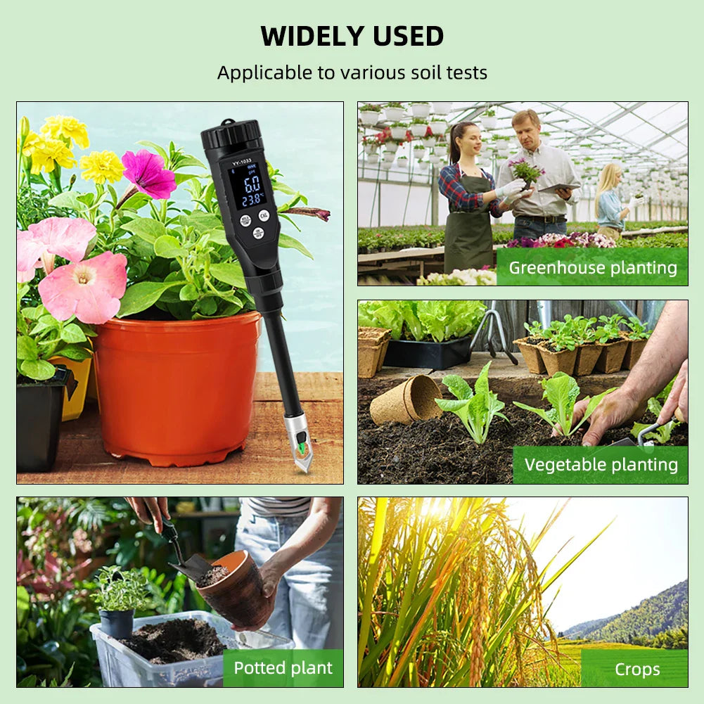 Smart Soil pH Meter 0.0-14.0pH - Bluetooth Soil Tester & Data Logger for Hydroponics, Garden & Farmland