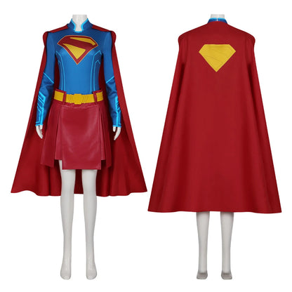 Red Superhero Cosplay Costume – Women & Girls Top, Skirt, and Cloak Outfit for Halloween Party