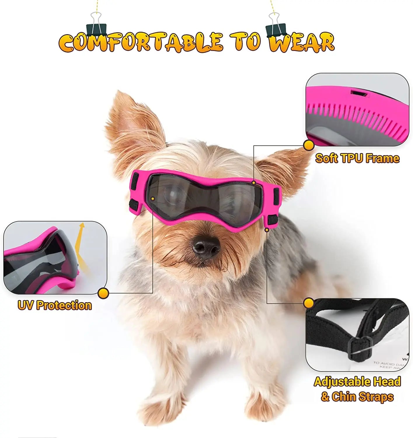 Small Breed Dog Goggles: UV Sunglasses with Windproof Soft Frame - Adjustable Straps for Small/Medium Dogs and Puppies