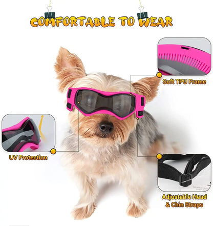 Small Breed Dog Goggles: UV Sunglasses with Windproof Soft Frame - Adjustable Straps for Small/Medium Dogs and Puppies