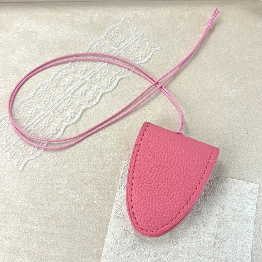 Hanging Neck Eyeglasses Storage Bag with Chain – Unisex Leather Sunglasses Case & Portable Key Holder Pendant