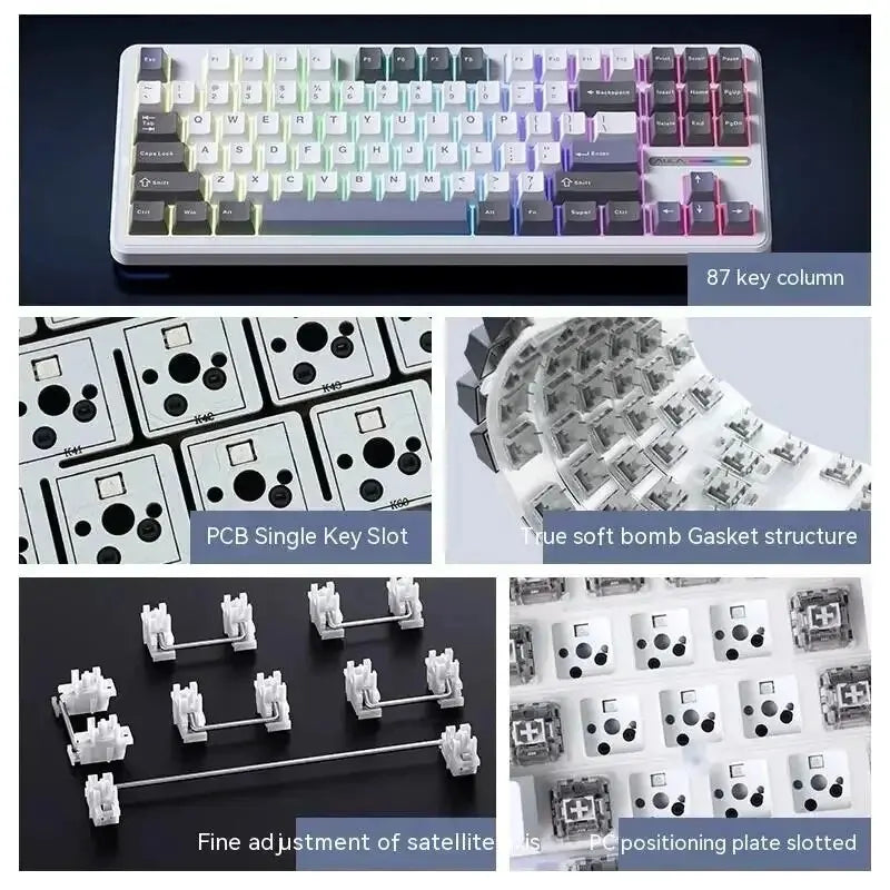 AULA F87 Pro 87-Key Mechanical Keyboard – Tri-Mode 2.4G/USB/Bluetooth, RGB, PBT Keycaps, Gasket Mount, 5-Layer Silencing, Full Key No Impact
