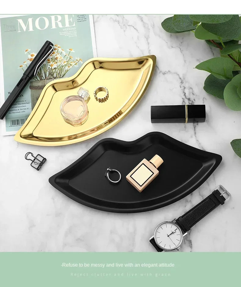 Korean Style Stainless Steel Lip-Shaped Jewelry Tray – Decorative Cosmetic & Jewelry Storage