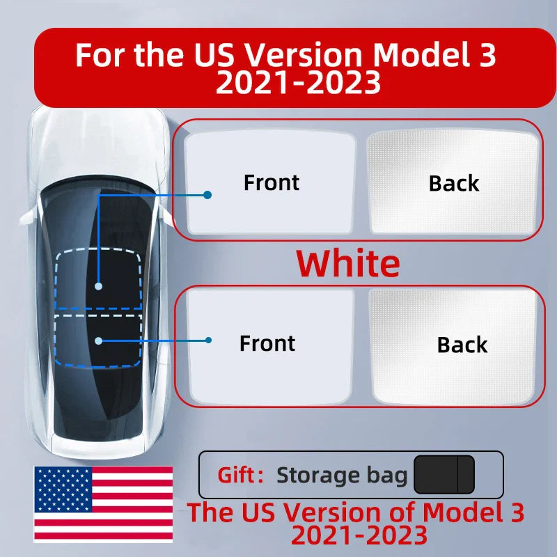 Upgraded Ice Cloth Buckle Sun Shades for Tesla Model 3 & Y (2021-2025) – Front & Rear Glass Roof Sunroof Skylight Covers