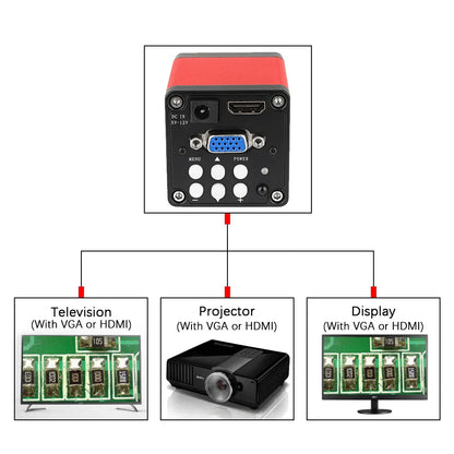1080P 4K Digital Microscope — Full HD Industrial C-Mount Camera for PCB Welding & Mobile Phone Repair Stand